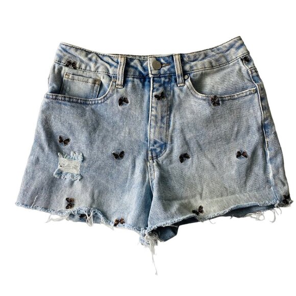 Tinseltown Pants - Tinseltown‎ Jean Shorts Junior Sz 5 Blue Distressed Denim Embroidered Butterfly